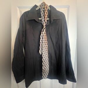 Black Shirt with Geometric Tie